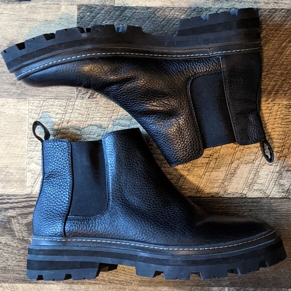 Madewell Mariam Chelsea Boots Pebbled Leather Black Chunky Platform - Picture 1 of 8